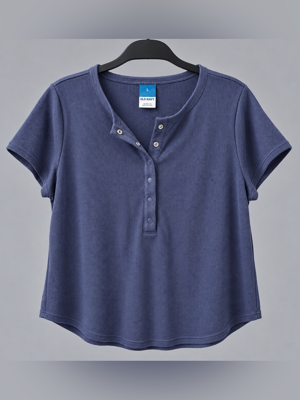 Old Navy Navy Blue Waffle Knit Henley Top Size L NWT
